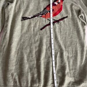 Talbots Olive Bird Motif Crewneck Sweater